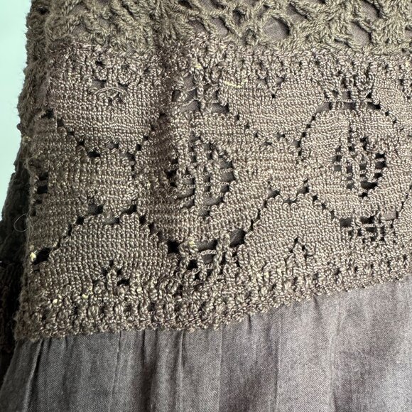 VTG XOXO‎ Brown Crochet Baby Doll Maxi Dress Whimsigoth Dark Fairy 100% Cotton - Picture 11 of 12